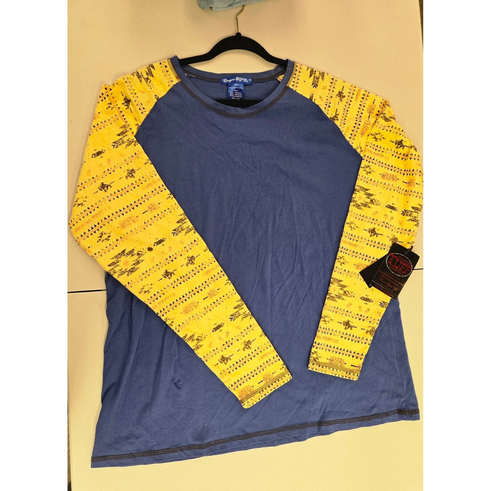Cowgirl Tuff Co Womens XXL Blue Yellow Aztec Raglan Long Sleeve NWT Tshirt